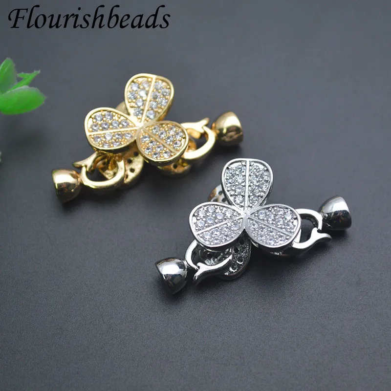 

Good Quality Paved CZ Beads Jewelry Findings Flower Shape Connector Clasp Hooks for Women DIY Pearl Necklace Accessories