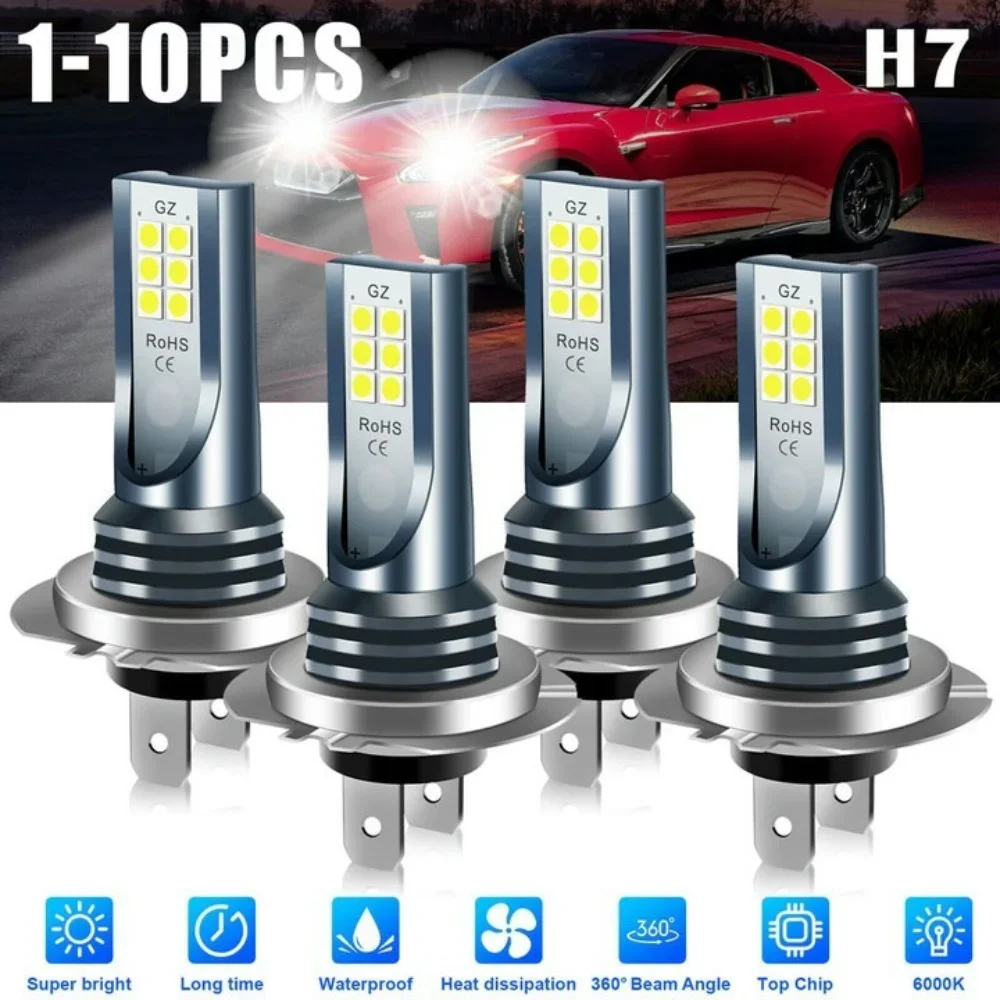 1-10PCS H7 LED Headlight Bulb 12V 24V Auto Fog Light 6000K White 1000LM Super Bright Car Headlight Conversion Kit for Vehicle