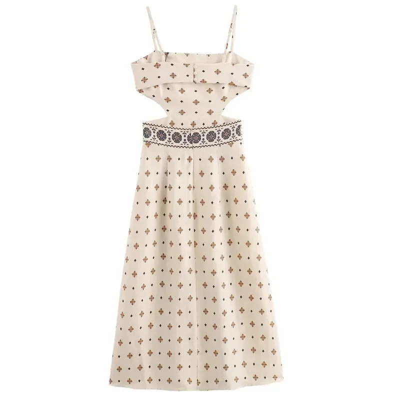 새로운 컷 아웃 슬립 드레스 여성 Boho 인쇄 미디 Vestidos 민소매 롱 드레스 여성 백리스 비치 홀리데이 드레스