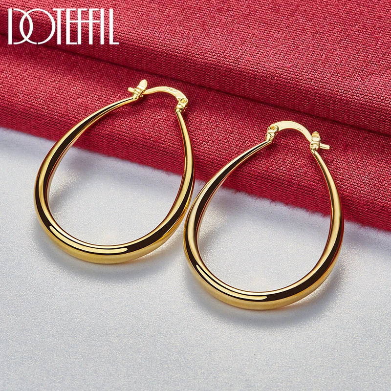 DOTEFFIL-24K Gold Smooth Circle Hoop Earrings para Homens e Mulheres, Lady Gift, Fashion Charm, Alta Qualidade Wedding Jewelry, 41mm