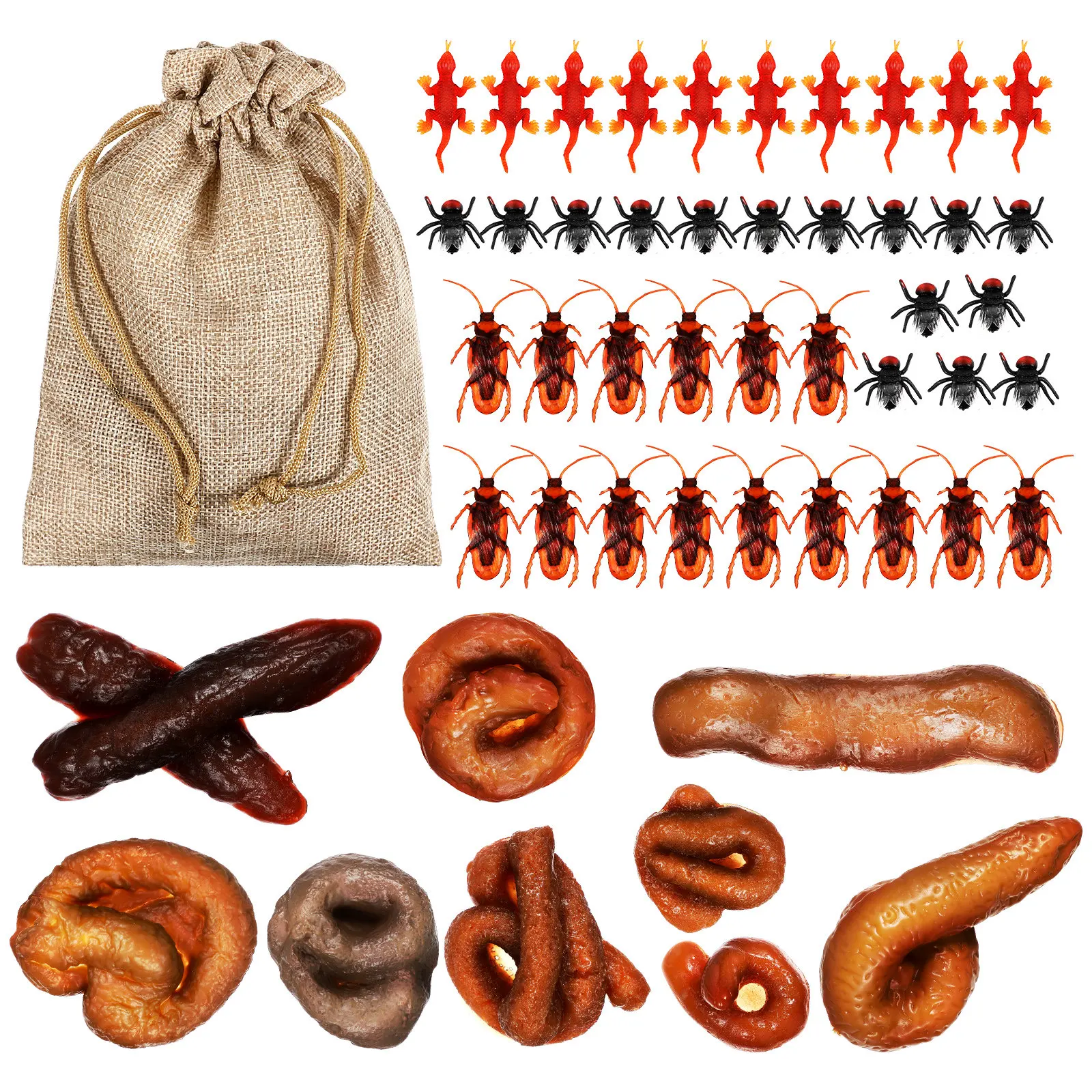 

1Set Simulation Poops Lizard Flies Cockroaches Tricky Props Set Halloween Prank Playthings Realistic Decoration Table Bathroom