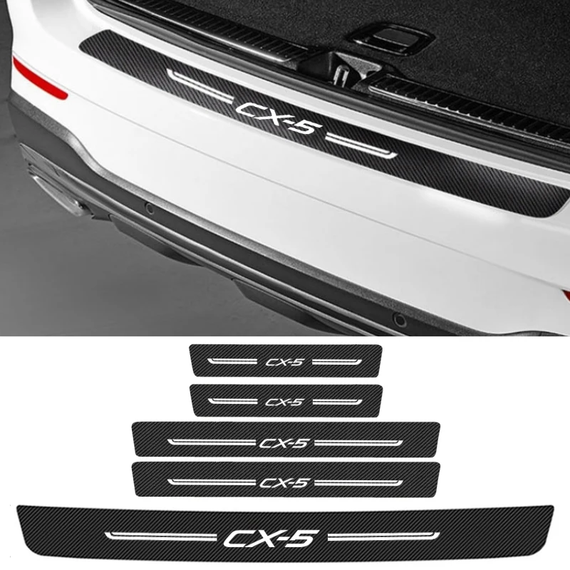 Car Threshold Tape Door Sill Protection Trim for Mazda CX5 CX-5 Logo Carbon Fiber Trunk Door Bumper Guard Anti Scratch Stickers