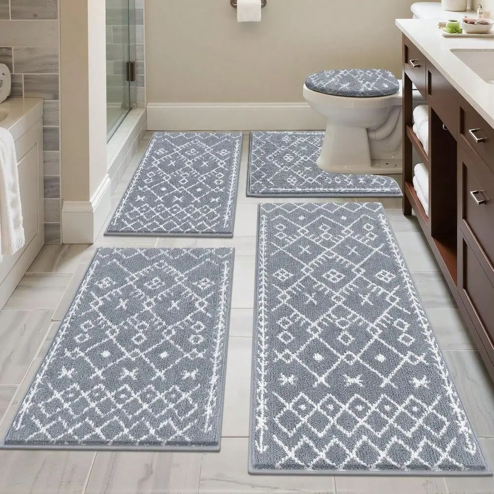 

Набор ковриков для ванной из 5 предметов с крышкой-чехлом, U-образный контурный коврик для душа, впитывающий коврик для унитаза из микрофибры, плюшевый коврик для ванной