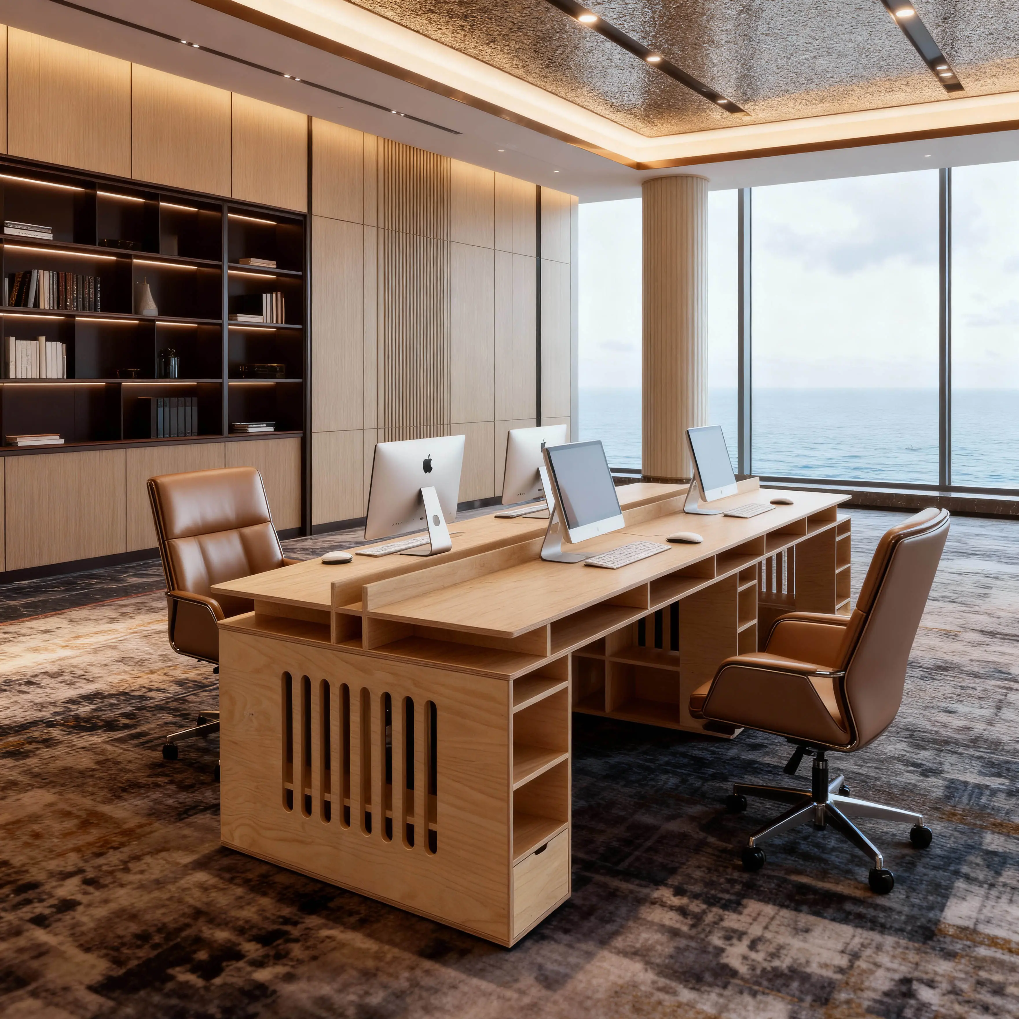 

!@Ocean Birch Board European Style Commercial Screen Card Holder Computer Desk Multi-Staff Station Partition Long Office Table