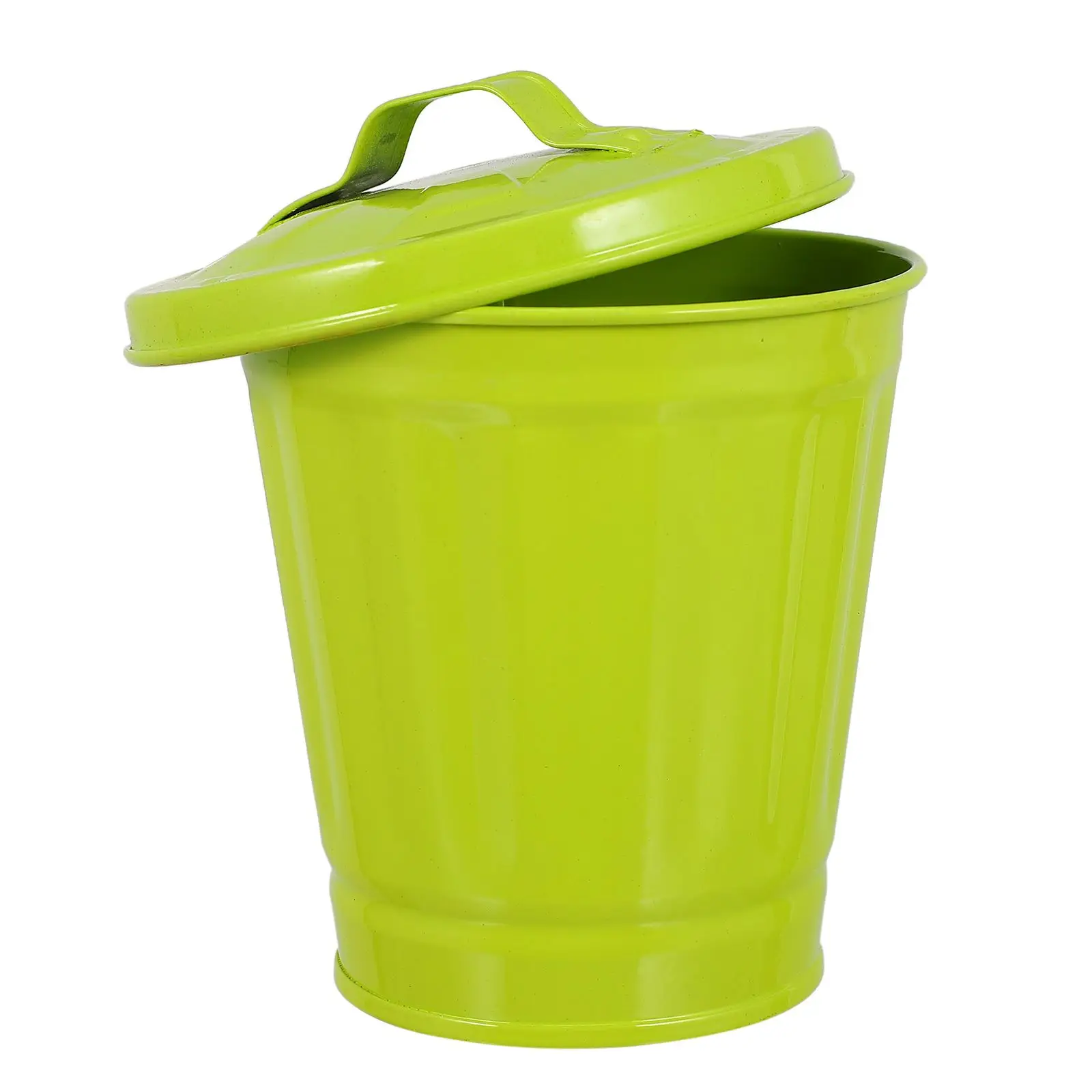 

Lidded Trash Can Small Waste Bin Desktop Garbage Container Green Lid Kitchen Bedroom Flower Pot Use Iron Material