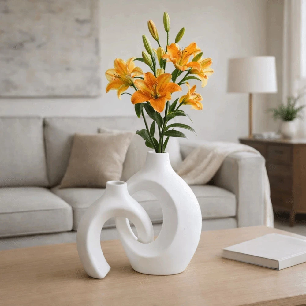 1set Imitation Ceramic Vase, Removable Modern Flower Vases, Flower Utensils Plastic Minimalist Vase Set Bedhead