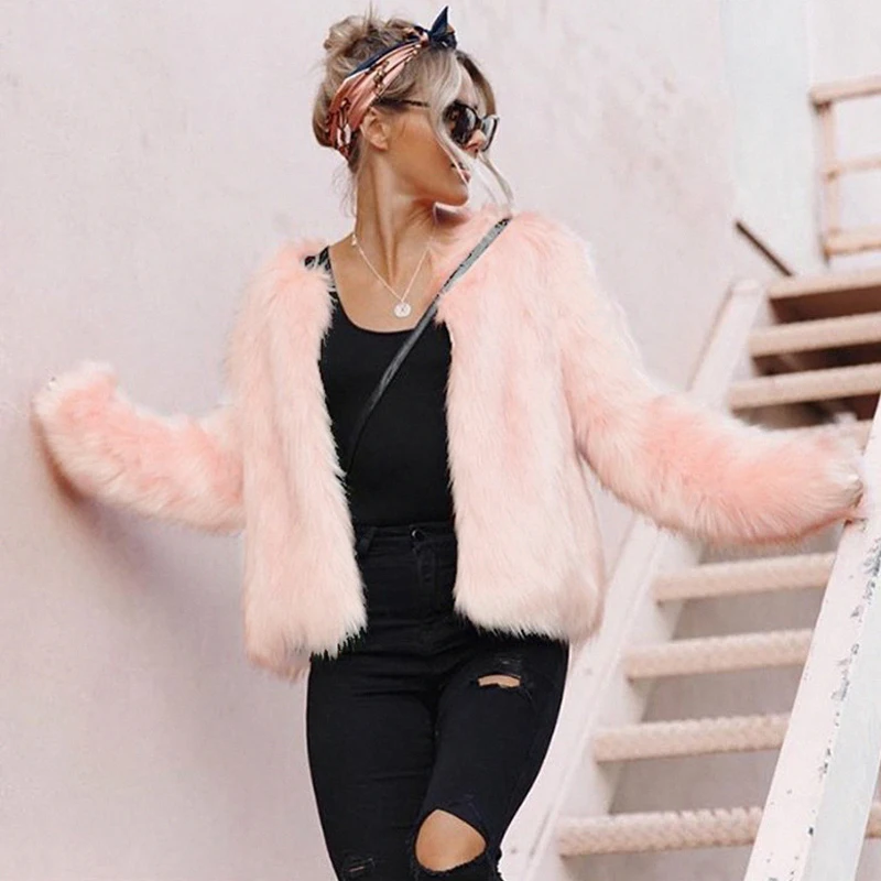 Autumn and Winter New  Fashion Faux Fur Thick Warm Jacket Women Long Sleeve Elegant Women's Jacket