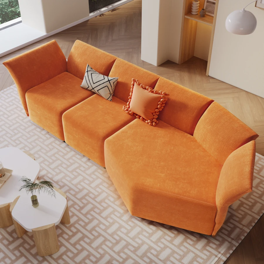 Orange Living Room Sofa Set European Polyester Upholstery Office Adjustable Back Dedroom Free Combination Interior Decoration