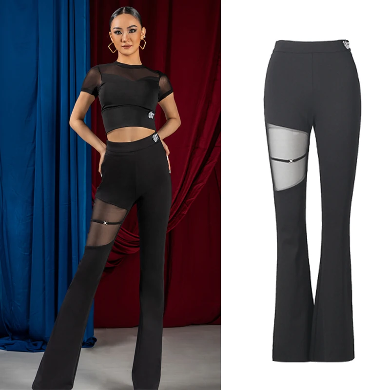 

Women'S Latin Dance Flared Trousers Adults Black Ballroom Dance Pants Female Rumba Tango Samba Modern Dancing Wear SL10926