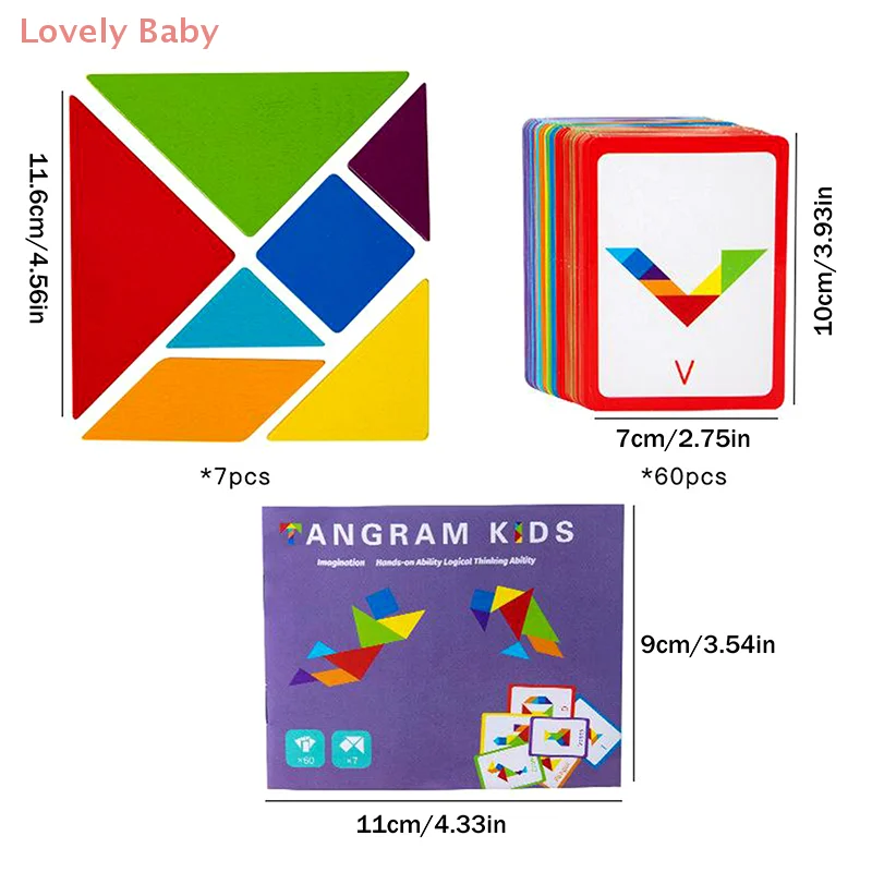 3D Wooden Tangram Jigsaw Puzzles Board Games Kids Montessori Educational Toys Children Kindergarten Geometric Shape Teaching Aid
