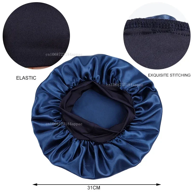 Women's Satin Solid Elastic Wide-brimmed Sleeping Hat Unisex Head Wrap Elastic Band Cap Hair Care Bonnet Night Hat bonnet