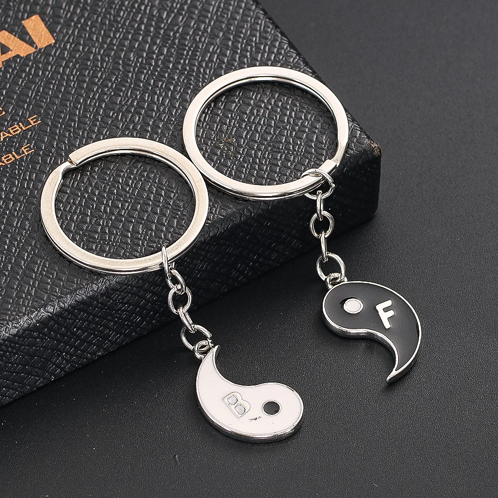 Stainless Steel Metal Keychain Yin Yang Taiji Splicing Set Couple Anniversary Jewelry Pendant Car Key Decoration Accessories