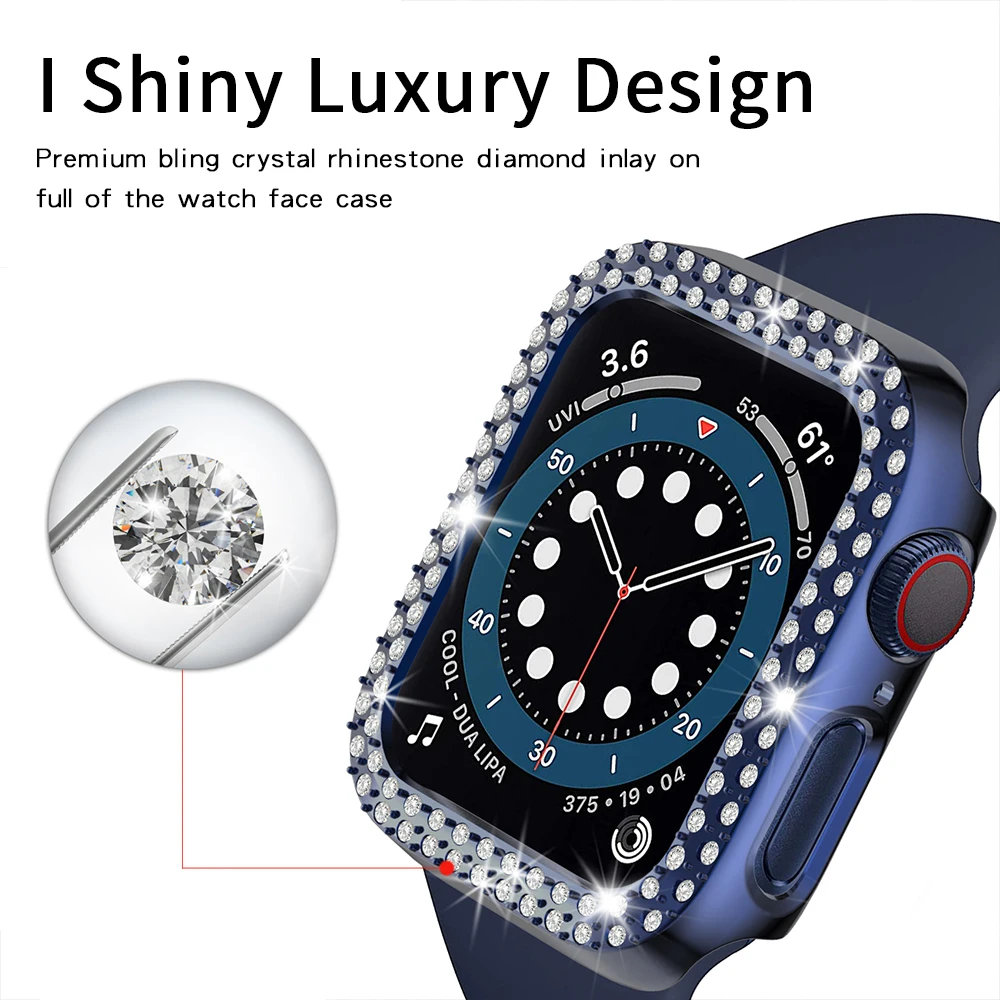 Ốp Hoa Kim Cương Cho Đồng Hồ Apple Ốp Lưng Series 7 6 SE 5 4 3 2 1 Bumpe Bảo Vệ Bling Trường Hợp Cho IWatch 40Mm 44Mm 38Mm 42Mm 45Mm 41Mm