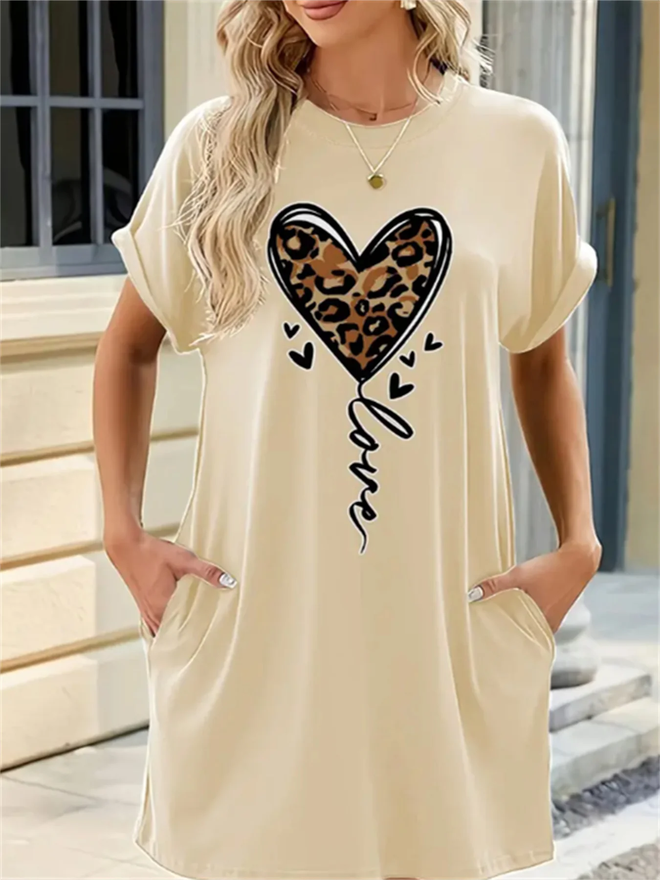 Women'S Casual Knit TShirt Dress with  Letter Print Crew Neck Short Sleeve Fashionable Top Black with Colorful Flag Design