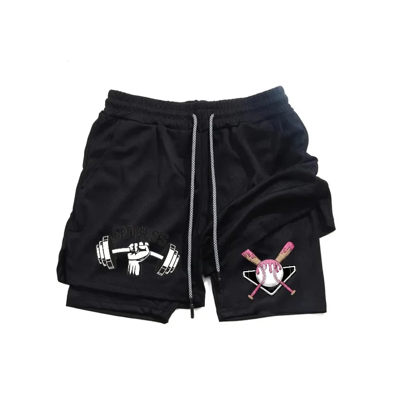 

Men's High-Elasticity Double-Layer Athletic Casual Shorts with Compression Built in Phone Hook Towel Pocket Workout Gym Running