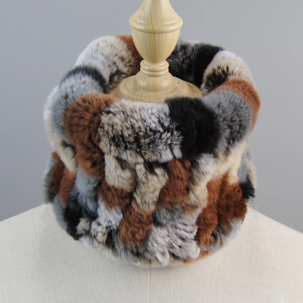 New Winter Women Real Fur Ring Scarf Knit Good Stretch Genuine Rex Rabbit Fur Headbands Elastic Warm Soft Natural Fur Scarves