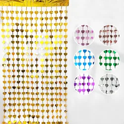 2/1Pack Heart Foil Curtains Bachelorette Party Backdrop Decoration Metal Foil Tinsel Fringe Curtain Wedding Birthday Party Decor