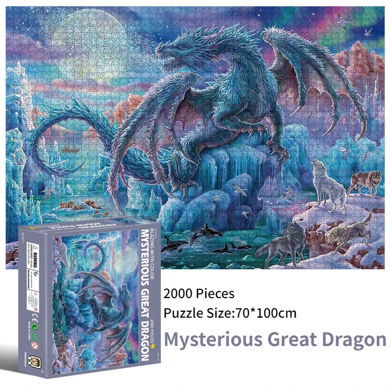 

70*100cm 2000pcs Paper Jigsaw Puzzle Mysterious Great Dragon Animal Painting Stress Reducing Blazing with Color Christmas Gift