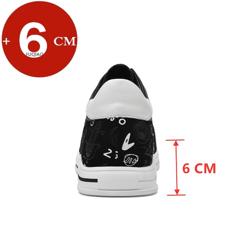 FUQIAO New Flat / 6CM Leather Men Casual Elevator Shoes Fashion Sport Shoes Height Increase Lift Shoes Invisible Taller Sneakers