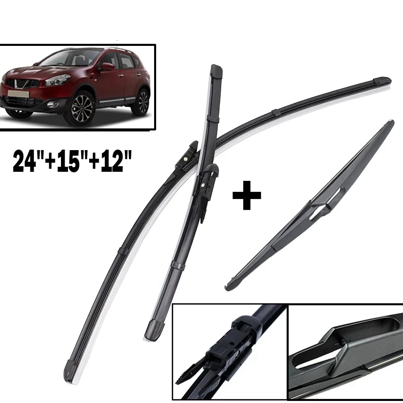 Strip Wiper depan dan belakang mobil, aksesori kaca depan kaca depan mobil untuk Nissan Qashqai J10 2006-2013