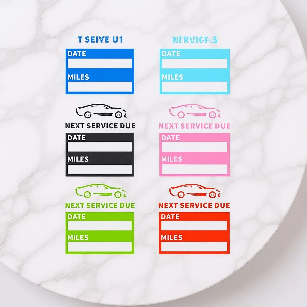 

10 листов наклеек-напоминаний о замене масла, статические, водонепроницаемые, из ПЭТ-материала, с возможностью записи, этикетки с датой следующего ТО для автомобиля