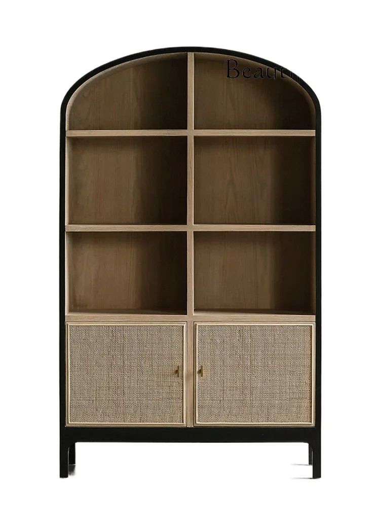 

American-Style Wood Arch Bookcase Home Chinese Style Rattan Wardrobe