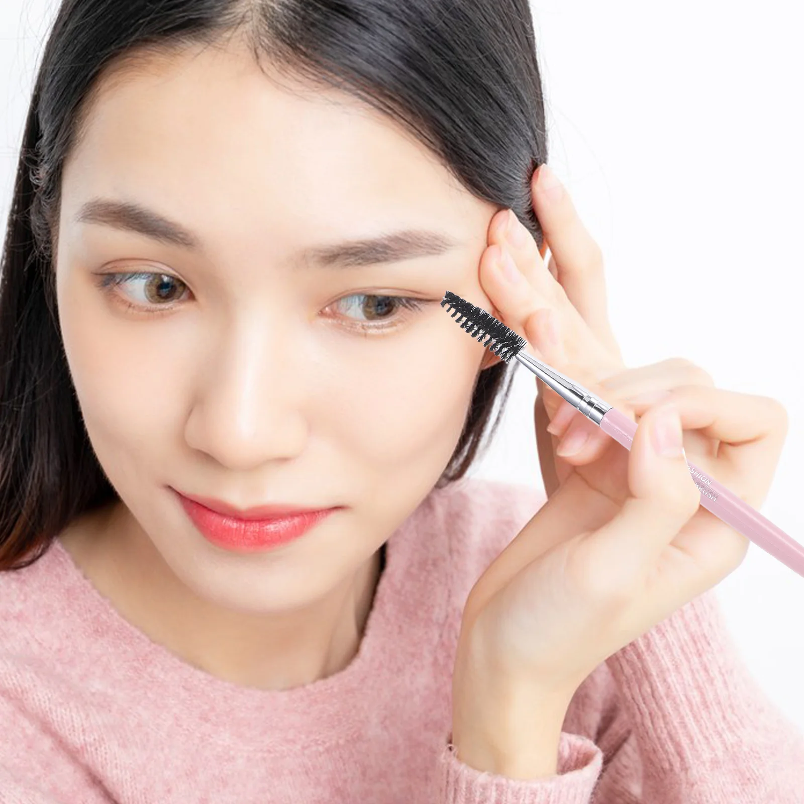 Spazzola per sopracciglia per ciglia Strumento pettine a spirale multifunzionale rosa per applicazione mascara Setole flessibili leggere portatili