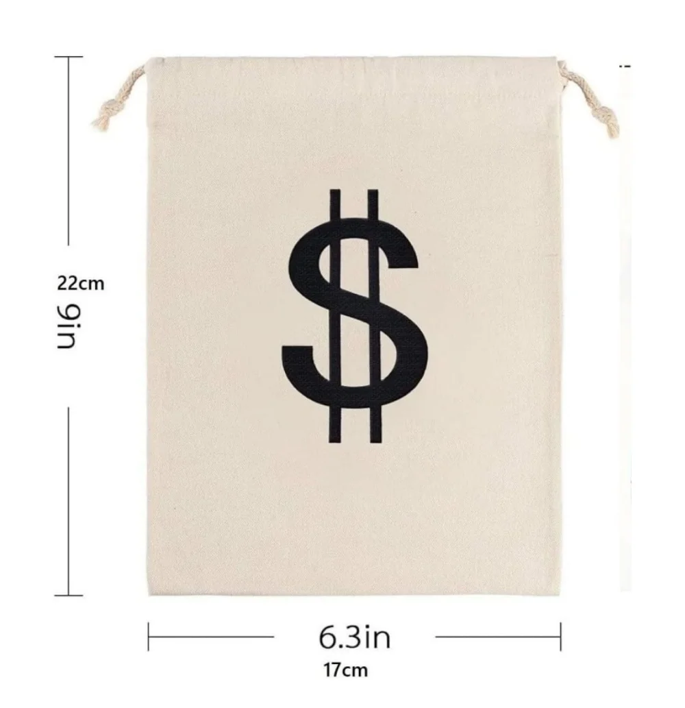 Paquete de 20 bolsas pequeñas de lino para dinero, 6,3X9 pulgadas, con cordón de signo de dólar, sacos de utilería de Halloween para fiesta de cosplay