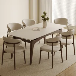 Rock solid wood dining table Modern simple luxury ash small apartment suspended rectangular rock dining table and chair.