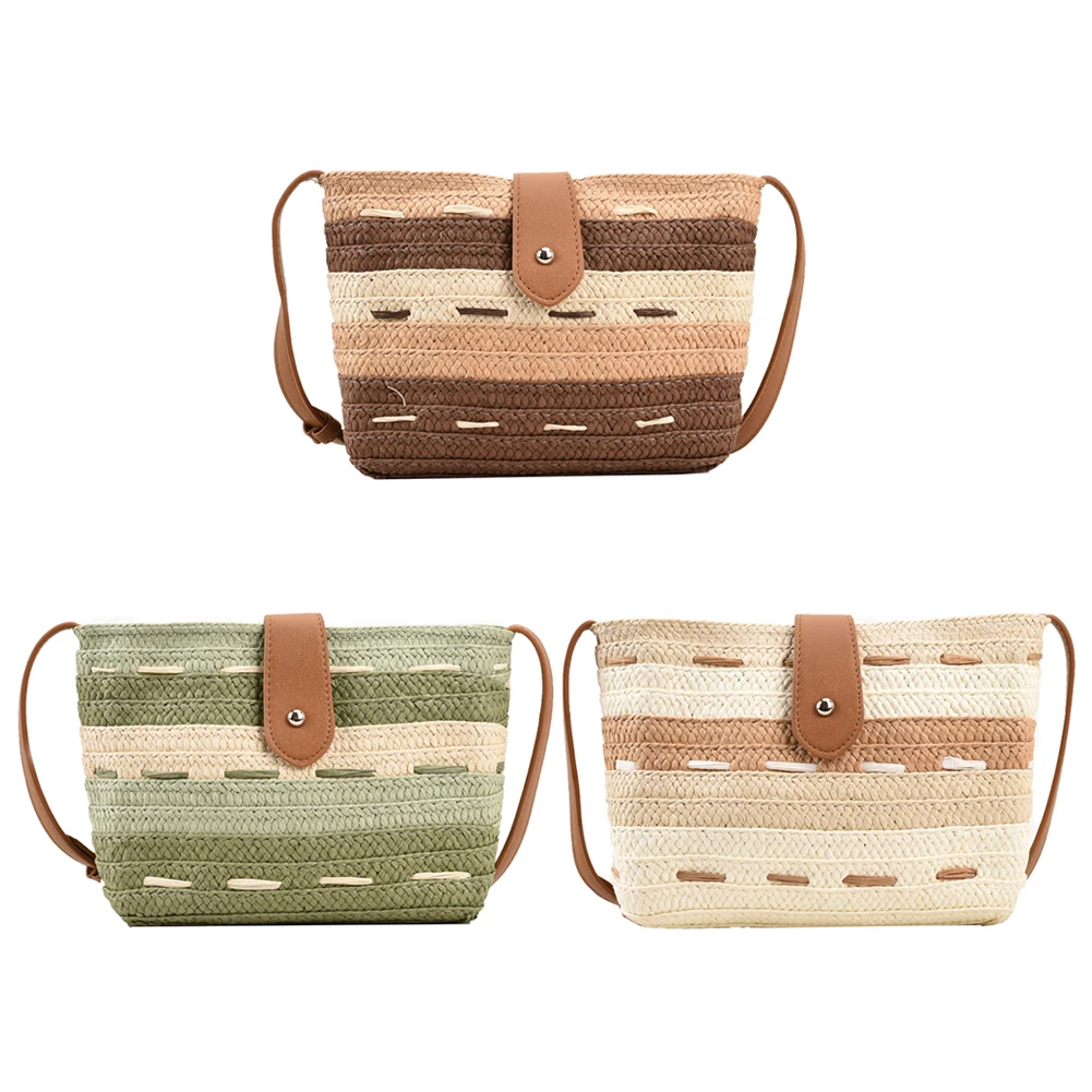 

Beach Bags Handmade Hand-Woven Handbags Fashion Casual Simple Portable Gradient Color Elegant Paper Rope for Seaside Holiday