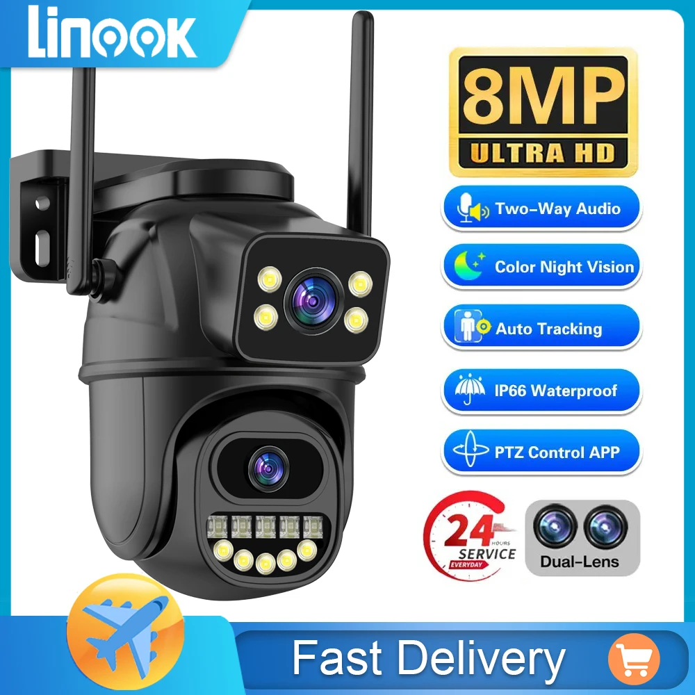 

Linook 4K 8MP wireless outdoor WIFI phone connection, CCTV 360 IP security camera, waterproof pan tilt monitoring, full-color