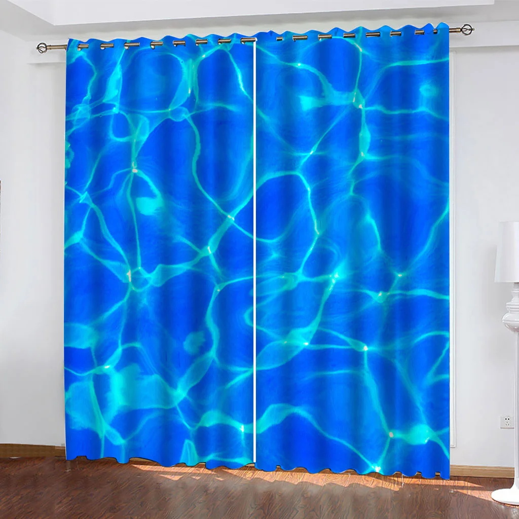 

Decorative Curtains 3D Ocean Blue Water Wave Luxury Seating Room Curtains Modern Curtains Window For Living Room Bedroom