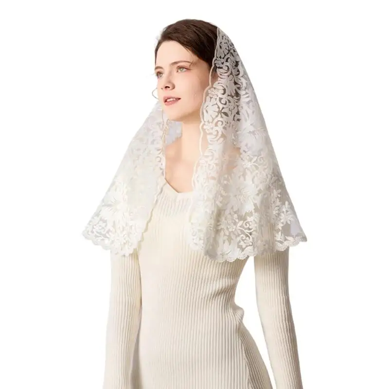 

39BB Bridal Mantilla Lace Accent Head Cover Comfortable Headwear for Women Girls