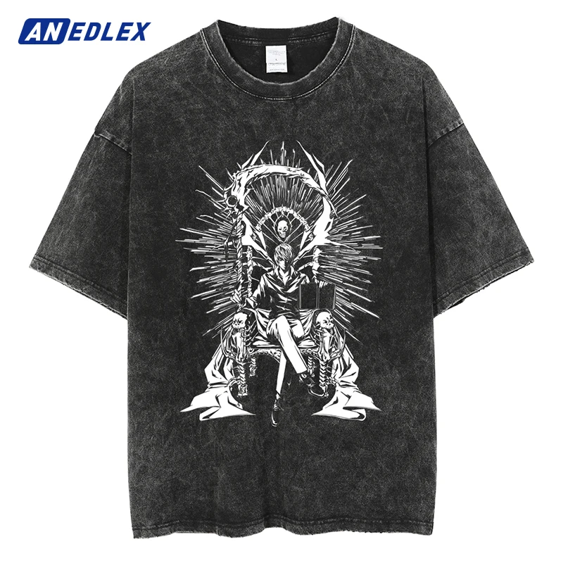 

Men Black Vintage T Shirt Streetwear Harajuku Japanese Anime Graphic T-Shirt Summer Short Sleeve Tshirt Loose Tops Tees