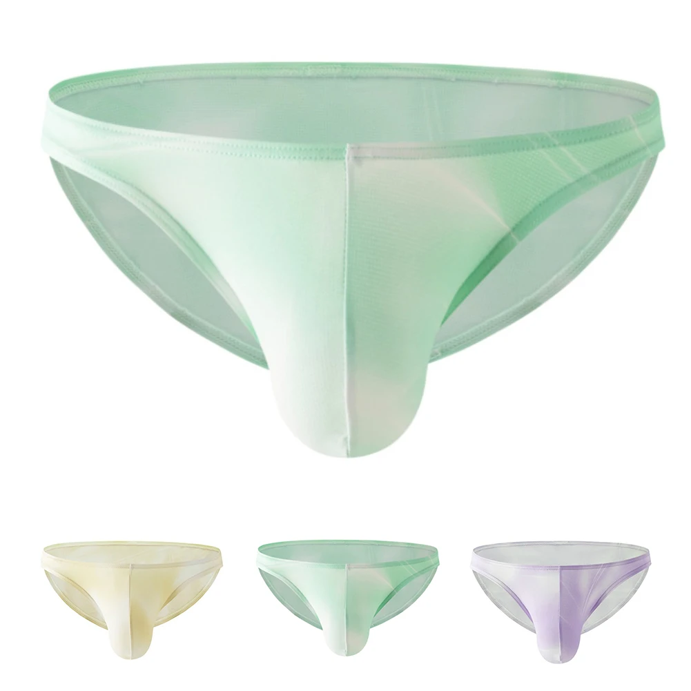 Men Ice Silk Briefs Underwear Bulge Pouch Printing Underpants Breathable Panties  3D Contoured Pouch Lightweight Underwear