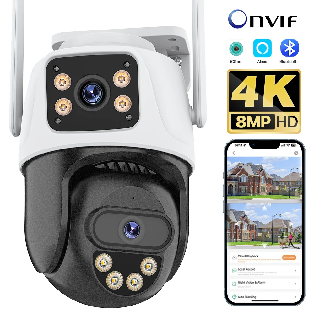 8MP 4K PTZ Camera IP Outdoor WiFi Camera HD 4MP H.265 Wireless Surveillance Security CCTV 4MP AI Tracking P2P Onvif iCsee