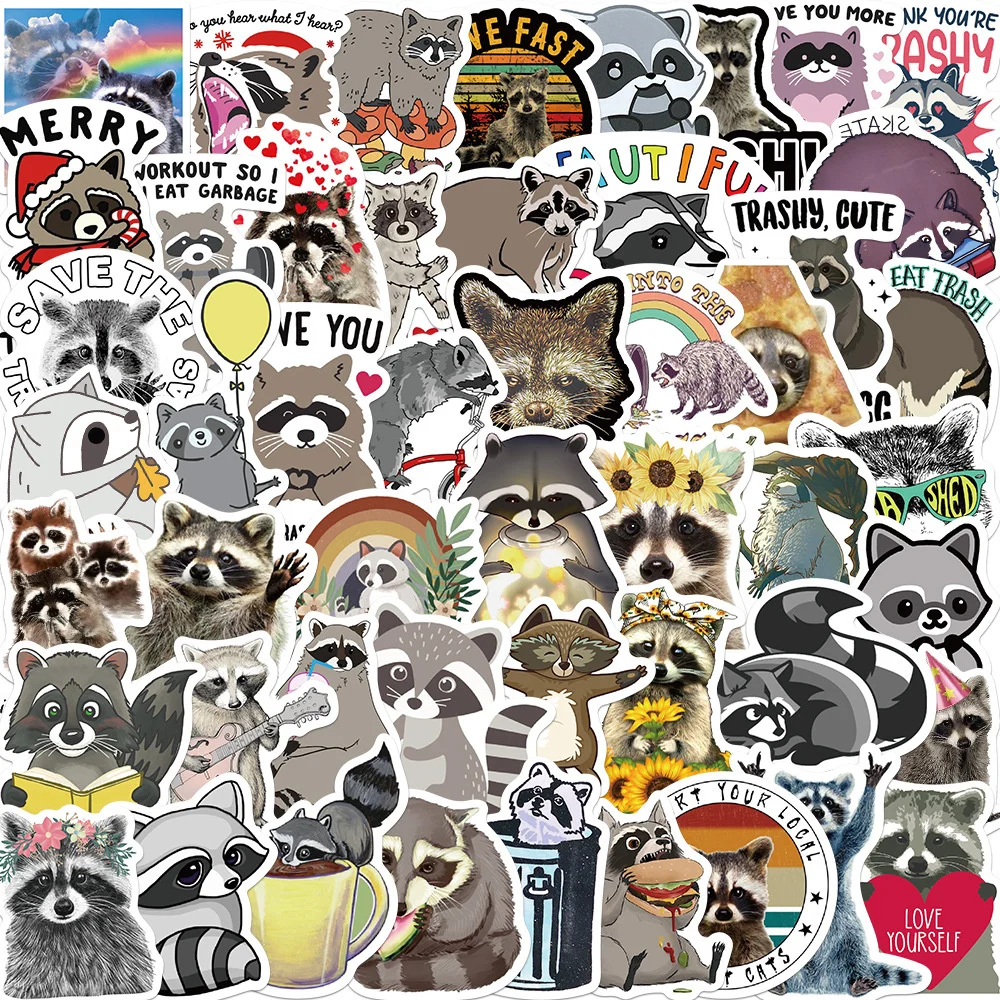 10/30/50PCS Cartoon Cute Animal Raccoon Children Sticker for Luggage Laptop IPad Journal Guitar Waterproof Sticker Wholesale