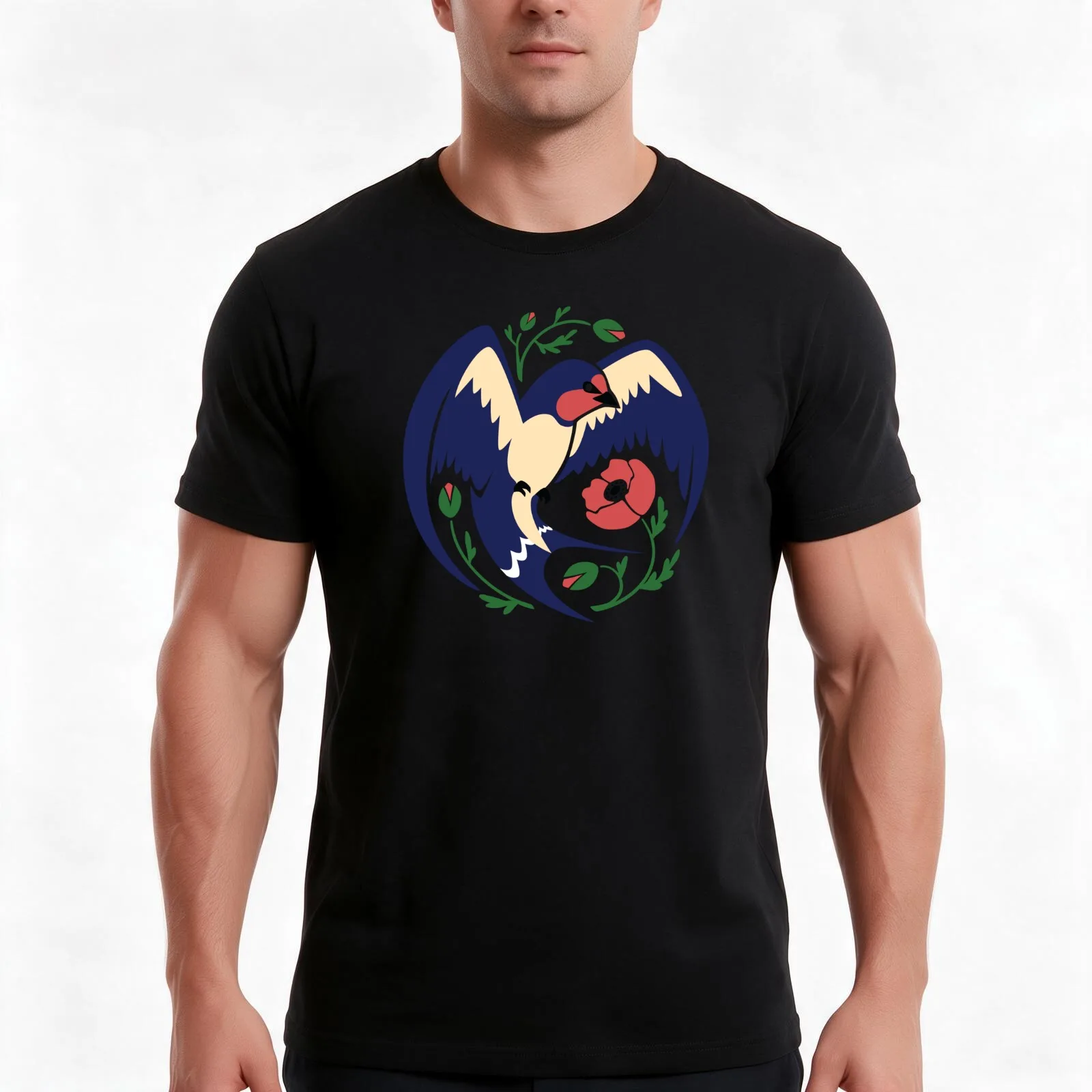 Barn Swallow - White T-Shirt, Summer Casual Cotton Tee, Oversized Streetwear Tops, Vintage Graphic Print, Loose Fit Short Sleeve