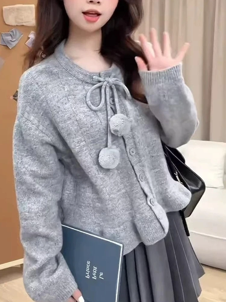 

Women's Knitted Cardigan Sweater Coat Belted Pleated Skirt Set Spring Autumn Winter Short Sleeve round Neck Button Closure