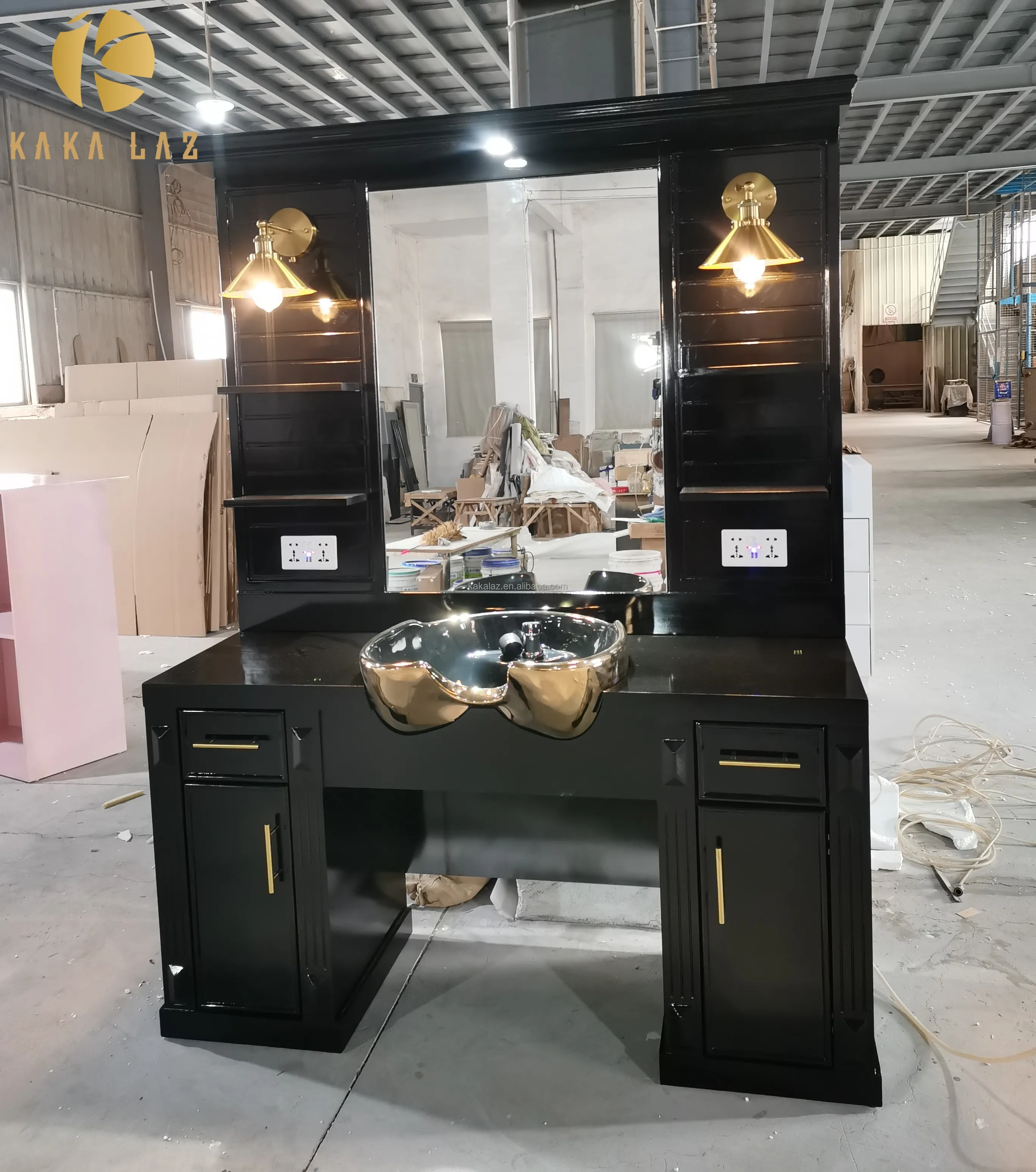 

Barber Stations Salon Furniture Single Side Mirror Station With Washing Units