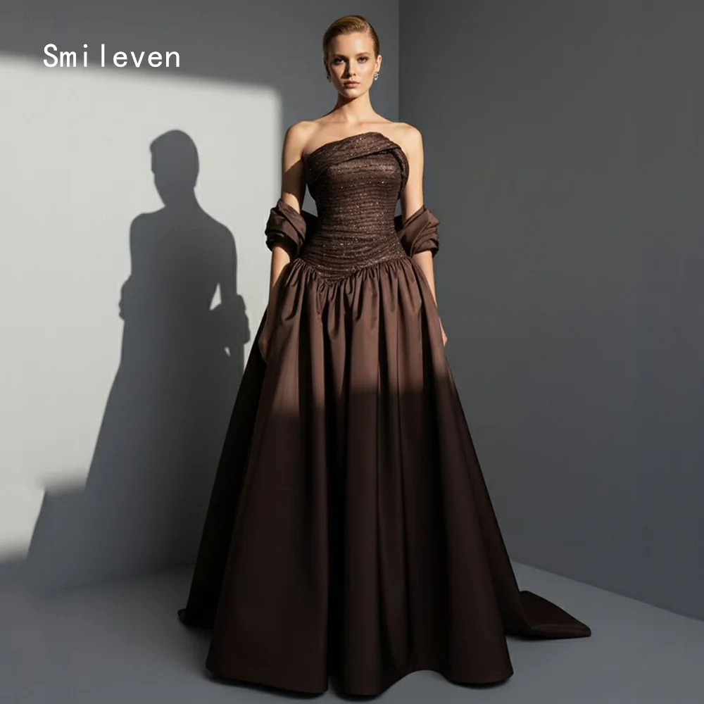 

Smileven Luxury Brown A Line Prom Dress Noval Corset Party Gowns Strapless Formal Occassion Dress Customized 2026