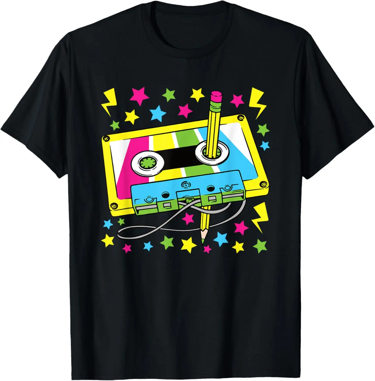 80s 90s Cassette Pencil Theme Party Outfit Men Women Kids T-Shirt