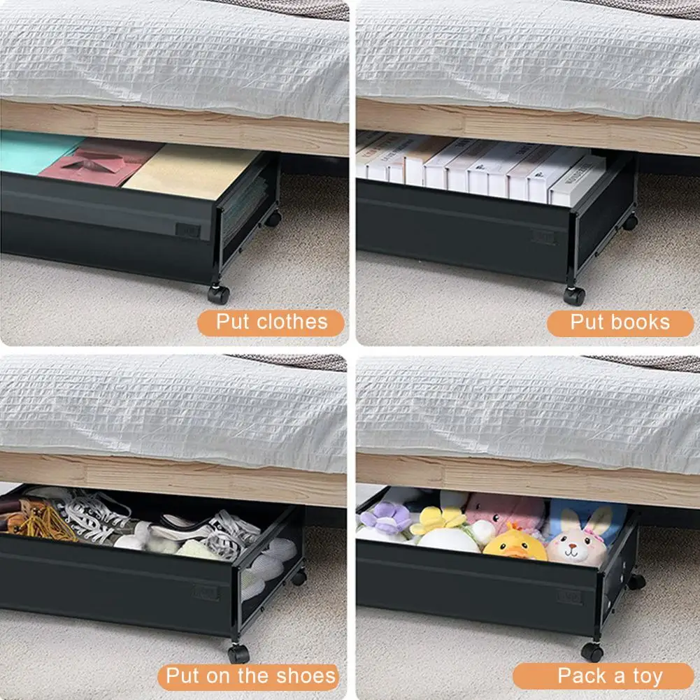 Iron Cloth under Bed Organizer Home under Bed Storage Rack with Wheels Durable Metal Frame under Bed Storage Rack with for Shoes