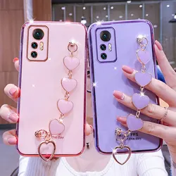 Wrist Bracelet Phone Case For Xiaomi 12 Pro 12X Case Luxury Heart Chain Plating Cover For Xiaomi 12 Pro Lite Case Mi12 12Pro 5G