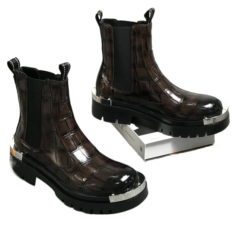 

2026 Fashion Mens Chelsea Boots Thick Sole 3cm Brand Men Ankle Boots Party Male Footwear Black Yellow Big Size 45 DX743