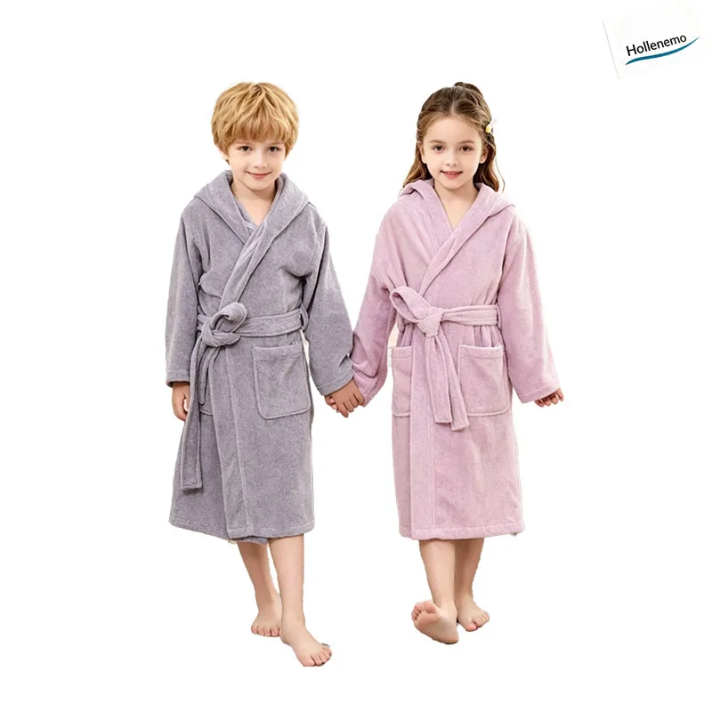 Cotton Terry Girls Hooded Bathrobe Soft Absorbent Towel Robe Kids Spa Shower Loungewear With Pocket Self Tie Belt 2026 New