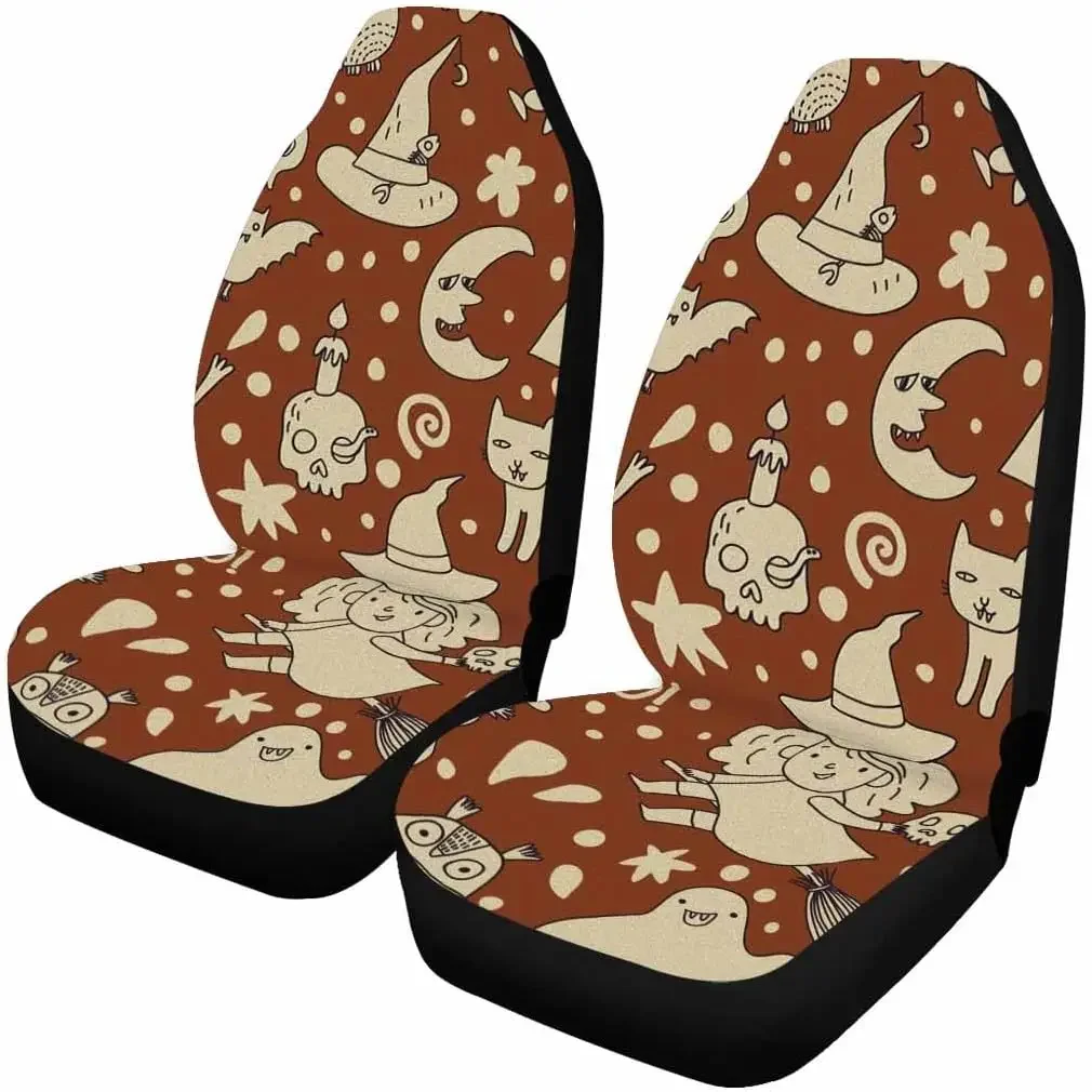 

Cartoon Ghost Moon Witch Halloween Car Seat Covers (Set of 2) Bright for Front Seats for Front Seats Four Seasons One Size