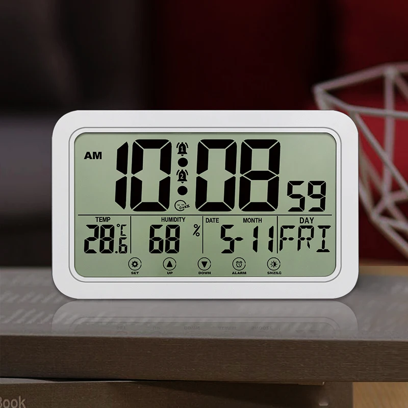 Large LCD Display Digital Alarm Clock With Thermometer Hygrometer Electronic Wall Clock Home Decoration Reloj de pared