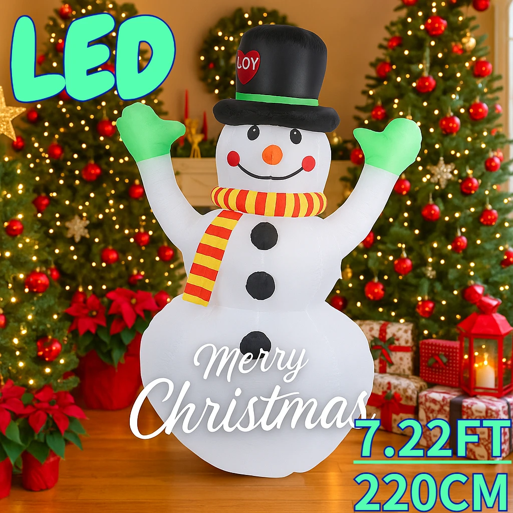 7.22ft led luz brinquedos infláveis cachecol boneco de neve natal quintal gramado festa decoração natal casa suprimentos ornamentos presente festivo