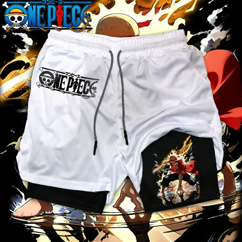 2026 Trendy Classic Anime Luffy Peripheral Printed Double-layer Shorts American Summer Men's Loose Sports Breathable Pants